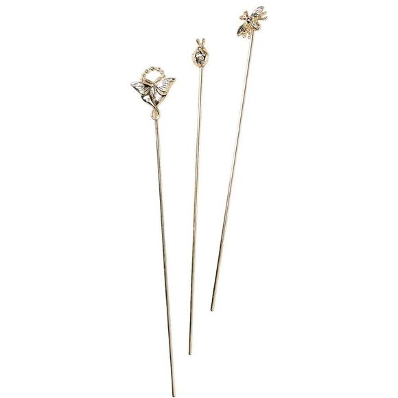 Anthropologie Gold-Toned Metal Bug Bouquet & Pot Picks (Set of 3) Flower Charms - Picture 3 of 3